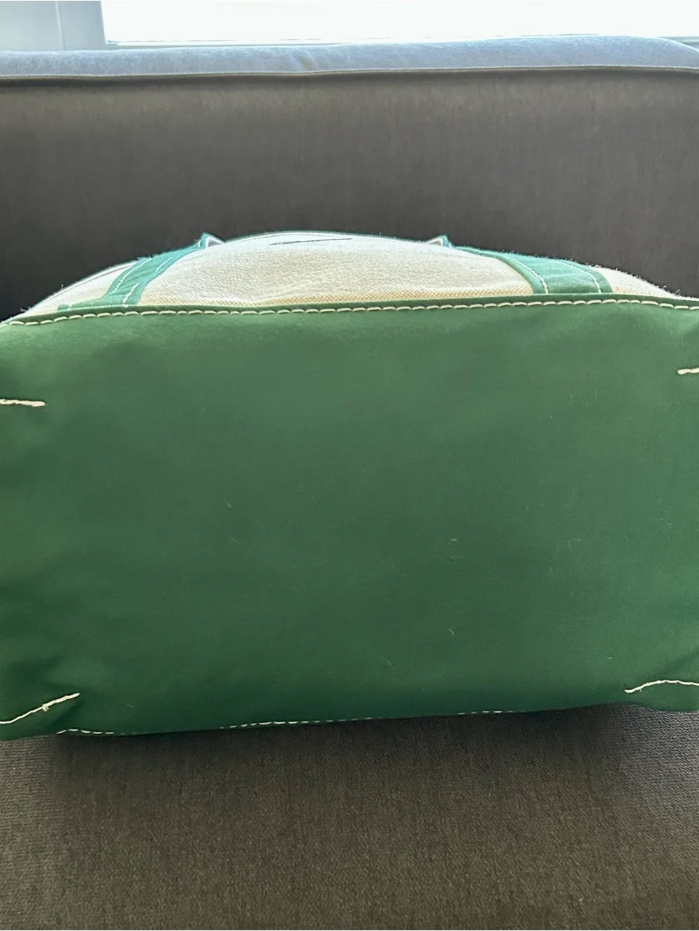 L.L. Bean Medium Cream Canvas Tote with Green Trim -New - Picture 3 of 5